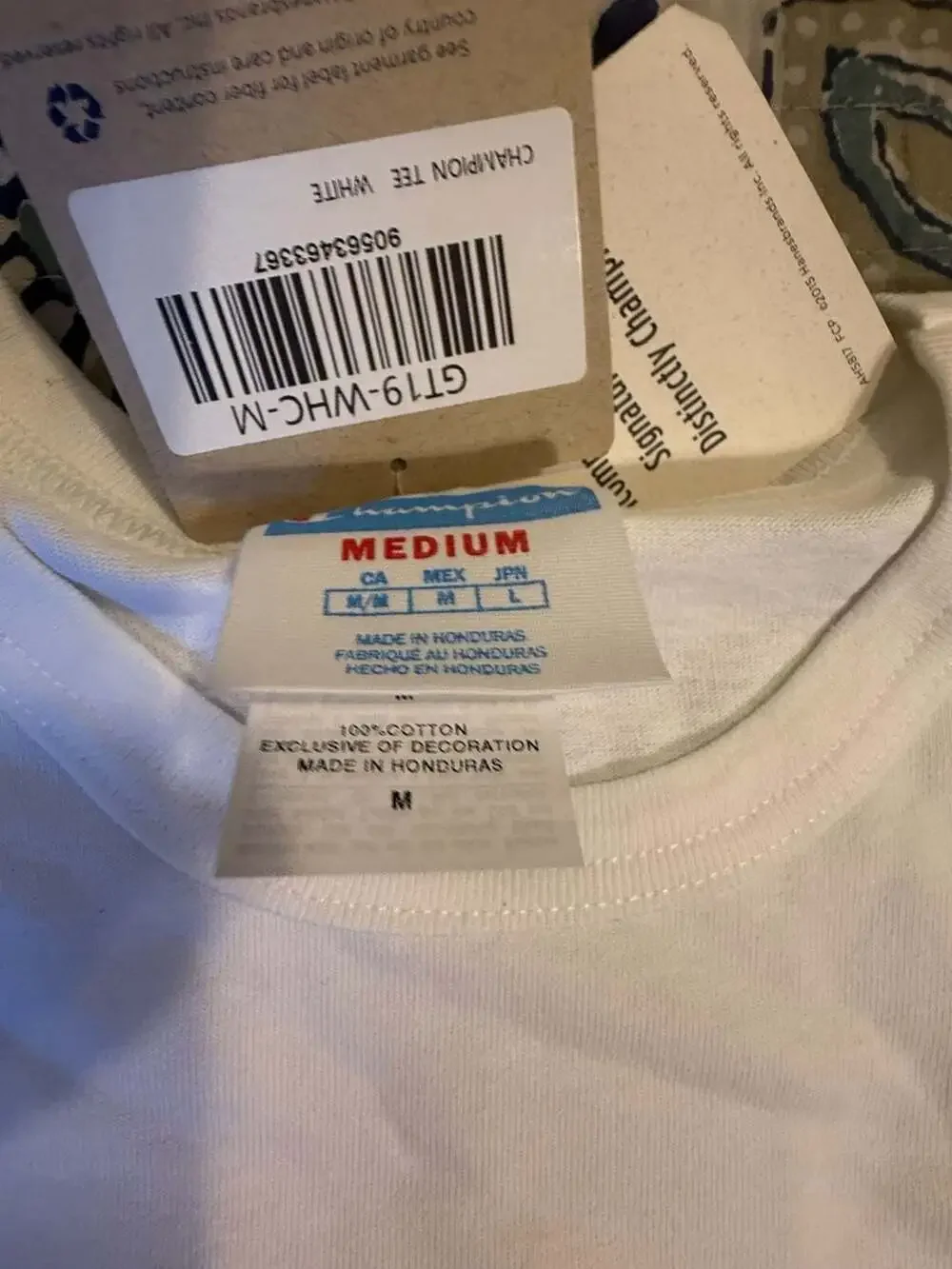 Vintage Champion Essential White Tee T-Shirt Big C Patch Logo Adult Size Medium - Picture 4 of 5